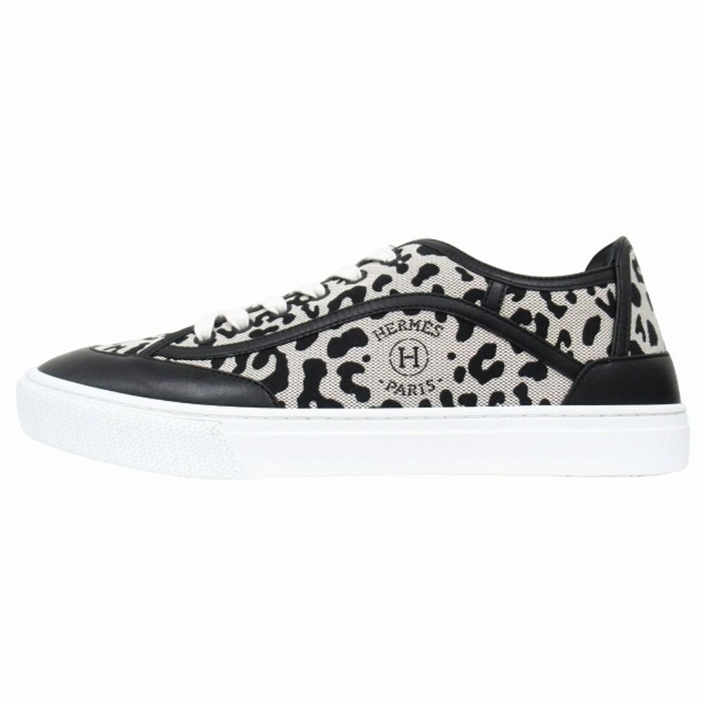 Hermes Get Sneakers Toile H-unprime Leather Stencil Logo Leopard 41 Prue