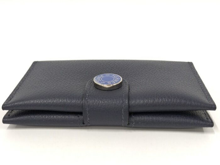 Hermes Serie Card Case Leather Navy Stamped B