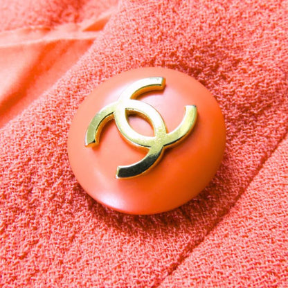 Chanel Collarless Jacket C-tk-5914 Coco Mark 36 Wool Silk Pink Double Apparel