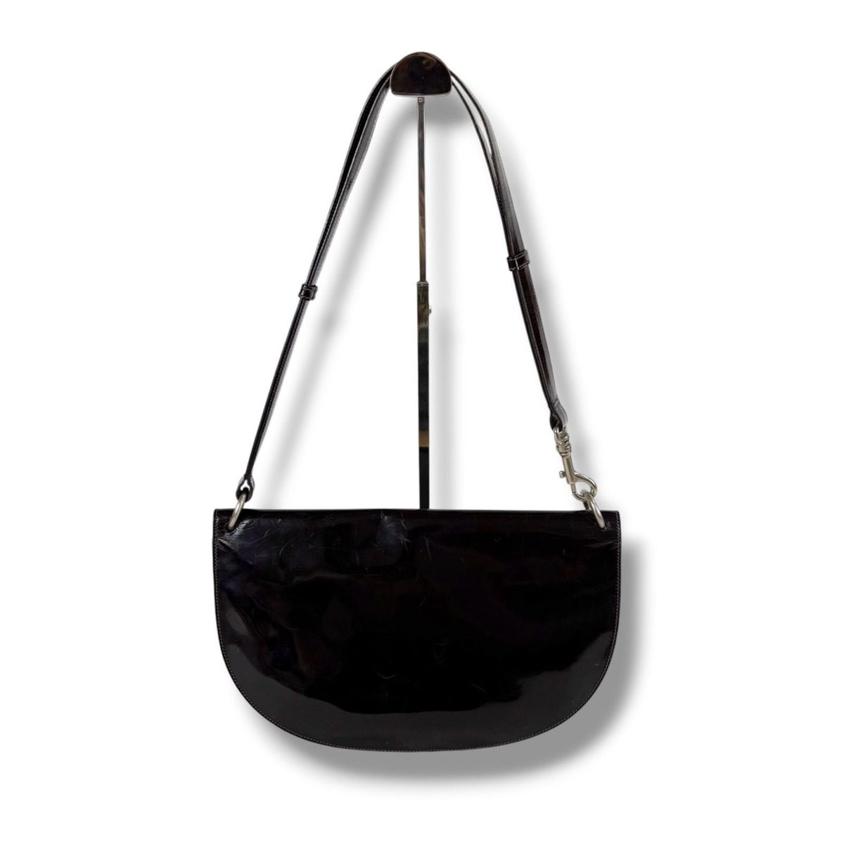 Prada Shoulder Bag Hobo Mirror Calf Leather Dark Brown Semi — view 2