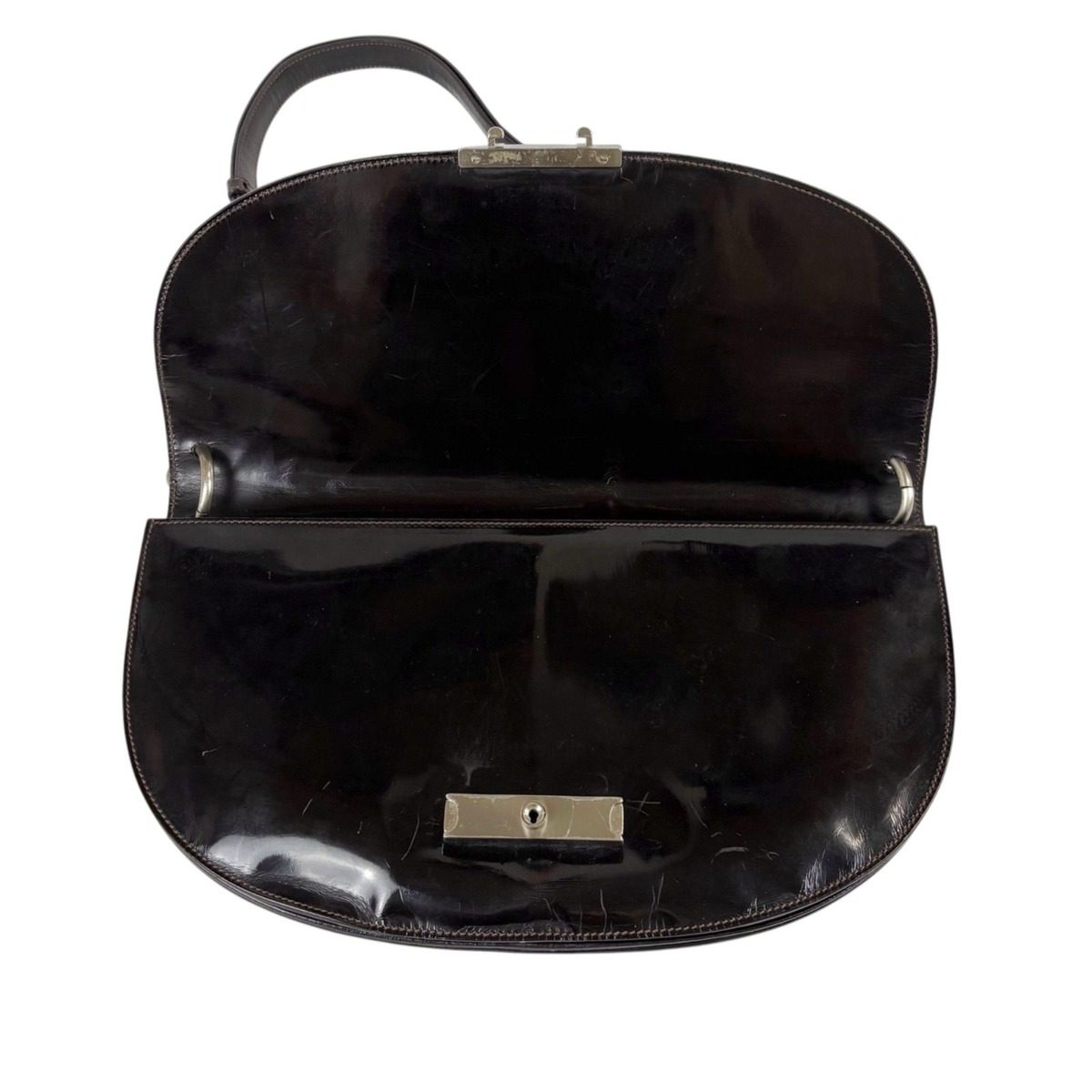 Prada Shoulder Bag Hobo Mirror Calf Leather Dark Brown Semi — view 3