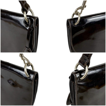 Prada Shoulder Bag Hobo Mirror Calf Leather Dark Brown Semi — view 5