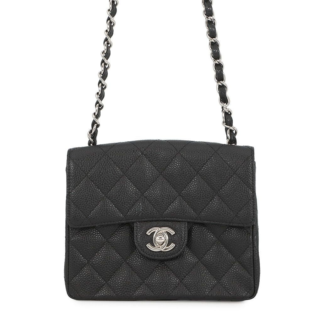 Chanel Chain Shoulder Bag Mini Quilted CC Logo Single Caviar Leather Black