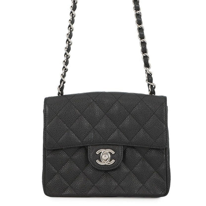 Chanel Chain Shoulder Bag Mini Quilted CC Logo Single Caviar Leather Black