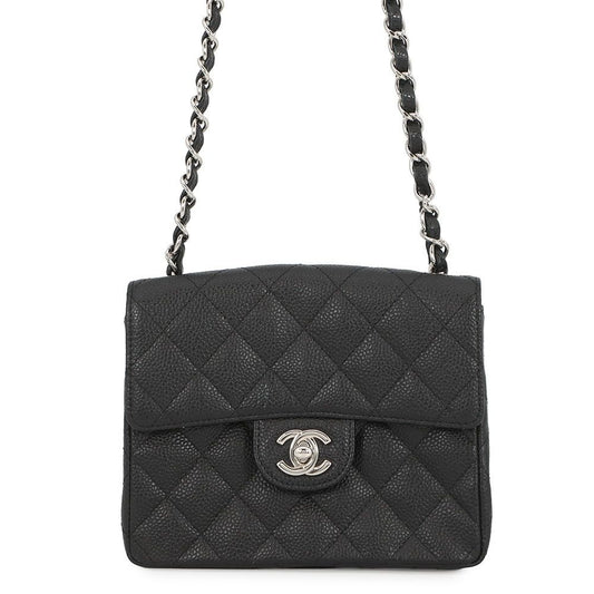 Chanel Chain Shoulder Bag Mini Quilted CC Logo Single Caviar Leather Black