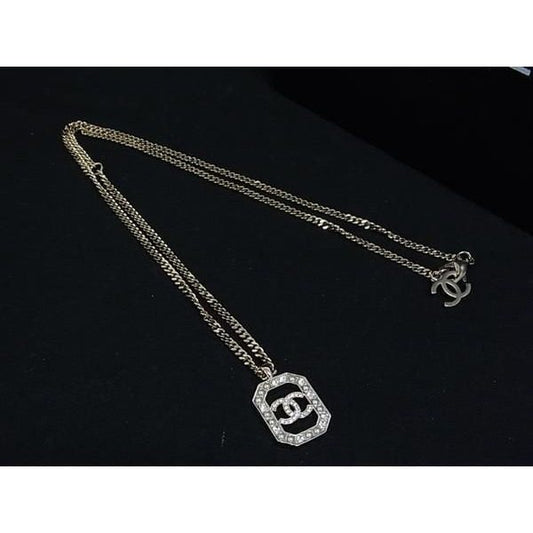 Chanel CC Logo Line Stone Necklace Pendant Gold