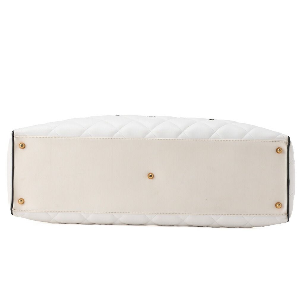 Chanel Handbag Boston Bag Calfskin Matelasse Sport Line Logo White And Black