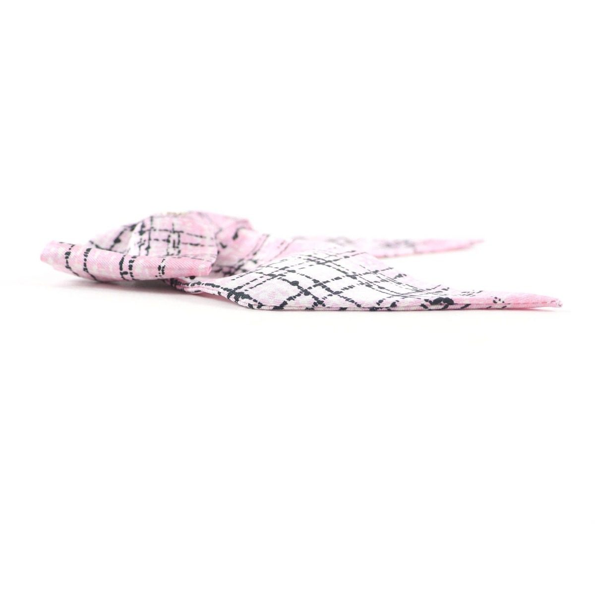 Chanel Collection CC Logo Tweed Print Silk Ribbon Barrette Pink Hair Accessory — view 4