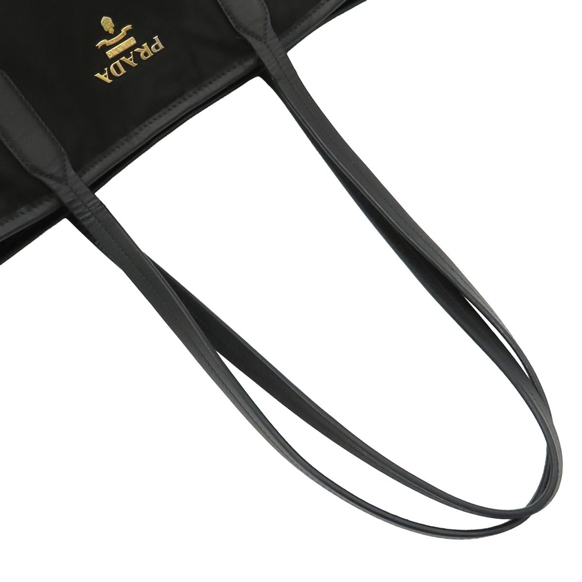 Prada Letter Ring Logo Tote Black Nylon Leather Shoulder Bag — view 3