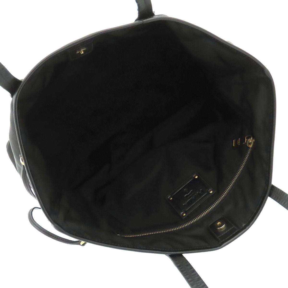 Prada Letter Ring Logo Tote Black Nylon Leather Shoulder Bag — view 5