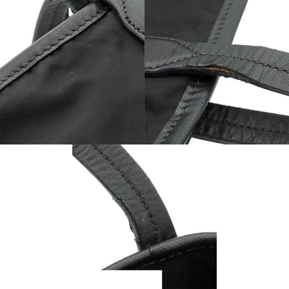 Prada Letter Ring Logo Tote Black Nylon Leather Shoulder Bag — view 8