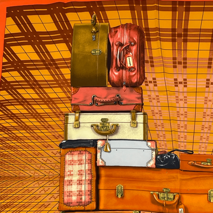 Hermes Silk Scarf H EN Voyage Traveling Hermes Bag Pattern Orange