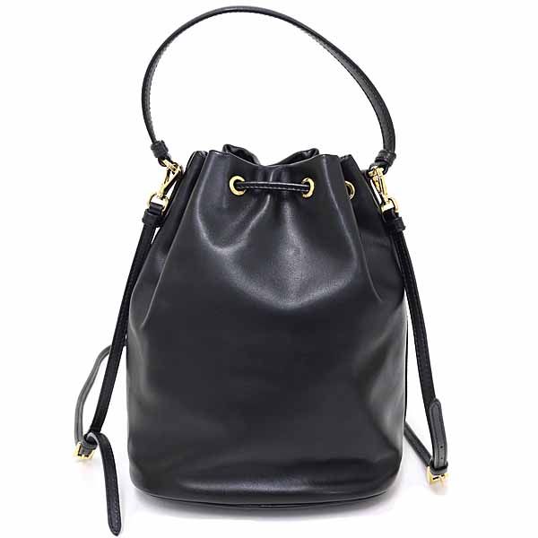 Prada Duet Bucket Bag 2WAY Shoulder Drawstring Soft Calf Saffiano Leather NERO