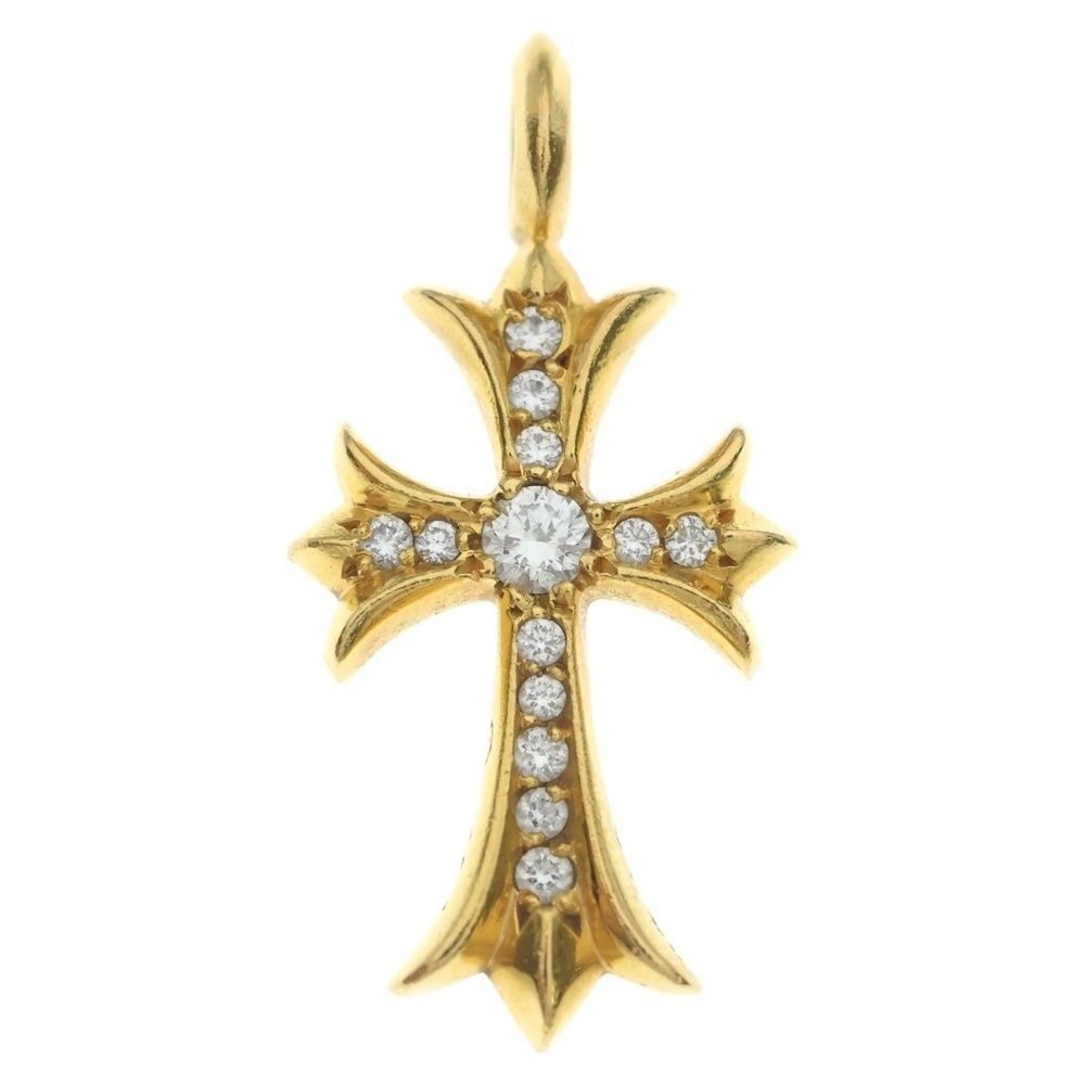 Chrome Hearts 22k Tny Crsf P Dia Tiny Fat Cross Pave Diamond Pendant Top Gold