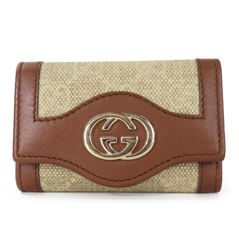 Gucci Key Case Interlocking 6-stacks GG Canvas Calf Beige Brown