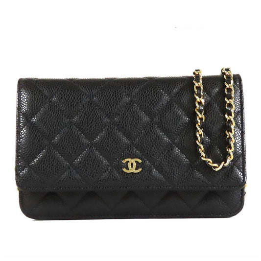 Chanel Chain Wallet Black Gold Caviar Leather Shoulder Bag