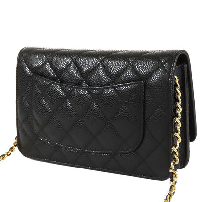 Chanel Chain Wallet Black Gold Caviar Leather Shoulder Bag — view 2