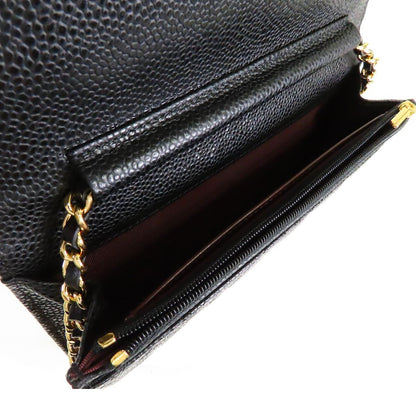Chanel Chain Wallet Black Gold Caviar Leather Shoulder Bag — view 5