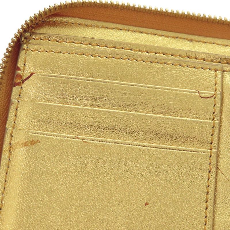 Celine Round Zipper S-tn-1113 Leather Gold/yellow Bifold Wallet 0472 Celine