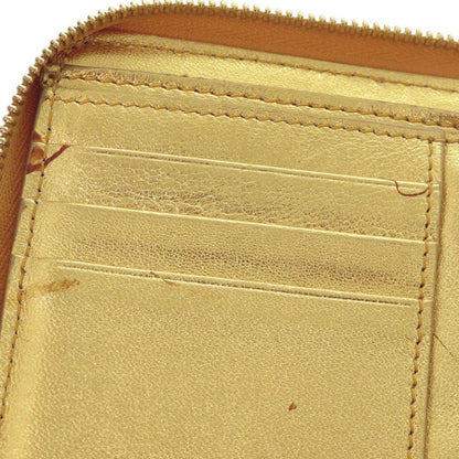 Celine Round Zipper S-tn-1113 Leather Gold/yellow Bifold Wallet 0472 Celine
