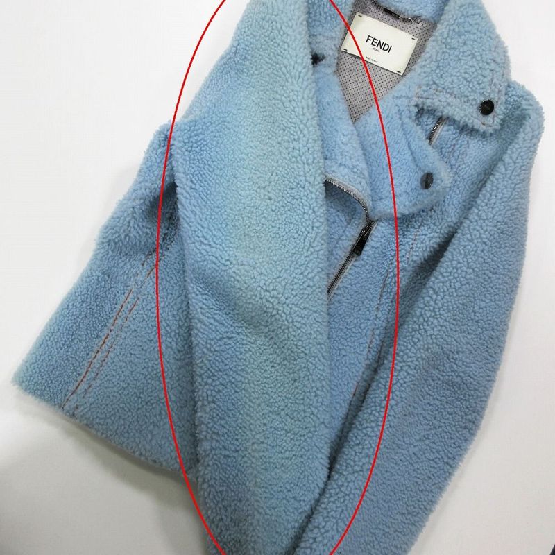 Fendi Lamb Mouton Double Riders Jacket Short Length Light Blue Size 40 Ap12-15-4