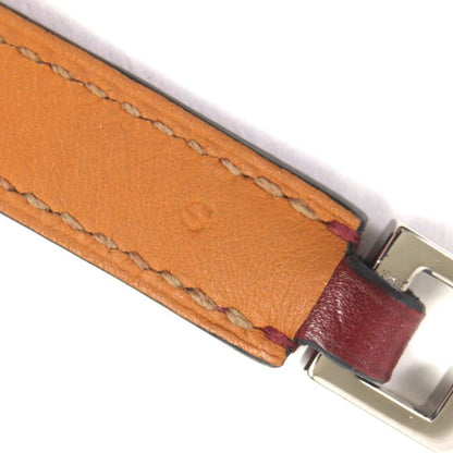  Hermes Collierd Chien Leather Silver Hardware 2strand Bracelet Red Brown S O