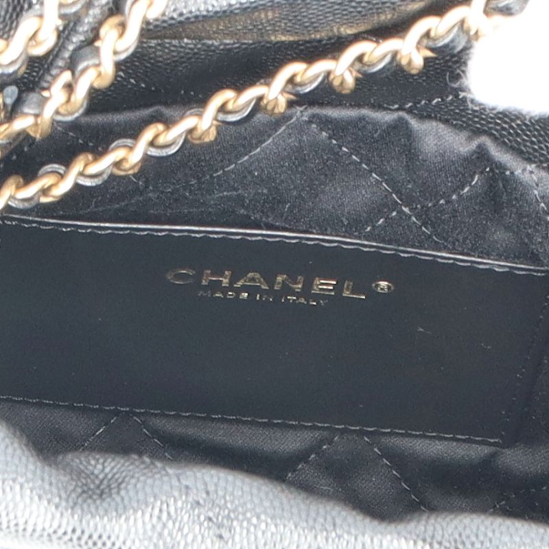 Chanel 22 Mini Shoulder Bag As3980 Cabiskin Ladies Shoulder Bag Black Excellent