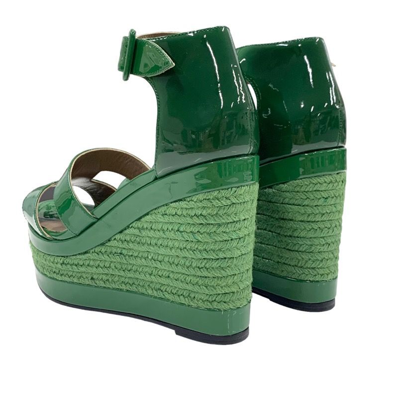 Hermes Ilana Sandals Shoes Patent Green Wedge Sole Espadrilles