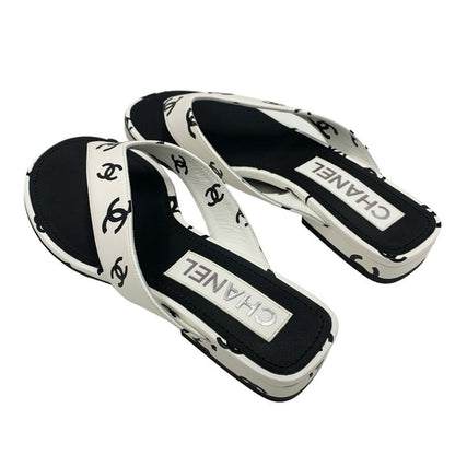 Chanel Sandals Shoes Leather White Black Thong Sandals Flat Sandals Heremark