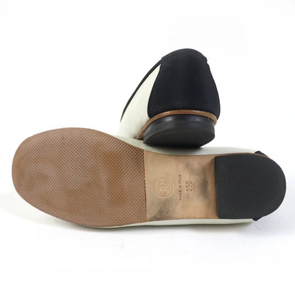 CHANEL 16P G31630 Coco Mark Flat Leather Shoes White Black 35 With Box