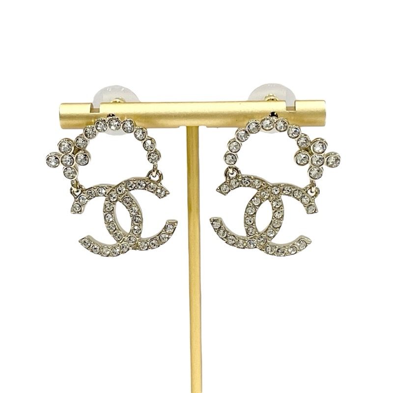 Chanel Earrings Earring Gold Coco Mark Flower Rhinestone