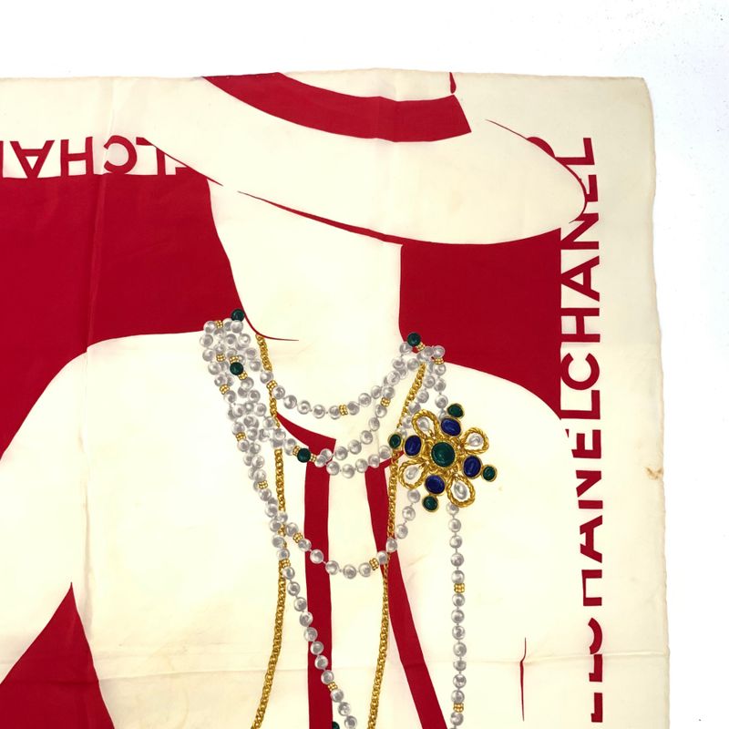 Chanel Scarf Mademoiselle Silhouette Red Off-white Logo Bijoux Necklace Jewelry