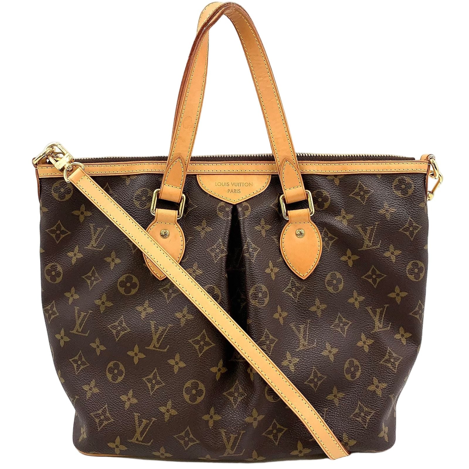 Louis Vuitton Palermo PM Monogram Leather Brown Light Handbag Gold
