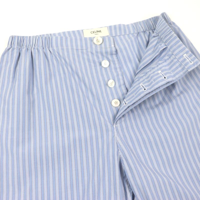 Celine 2p01a870v 100% Cotton Stripe Poplin Triomphe Embroidered Logo Button