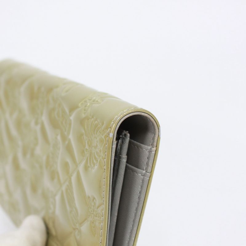 Chanel Bifold Long Wallet Enamel Light Yellow Wallet Silver