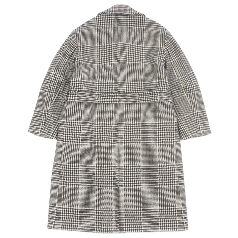 Hermes Wool Sheepskin Glen Check Belted Coat Brown 46 Genuine