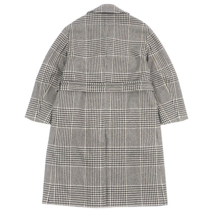 Hermes Wool Sheepskin Glen Check Belted Coat Brown 46 Genuine