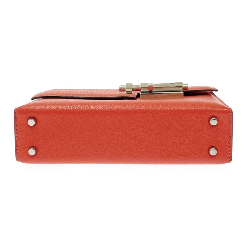 Hermes Leather Silver Hardware Velu Chain Mini Shoulder Bag Red Engraved a