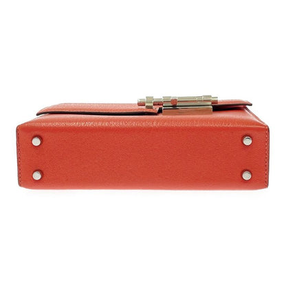 Hermes Leather Silver Hardware Velu Chain Mini Shoulder Bag Red Engraved a