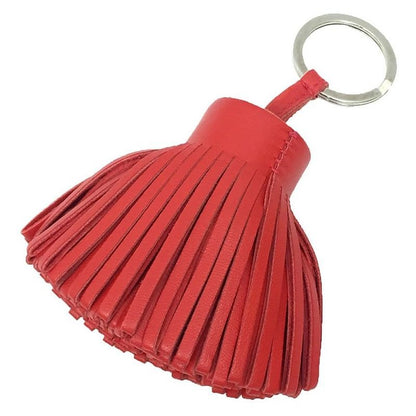 Hermes Carmen Key Holder Ring Fringe Charm Leather Red