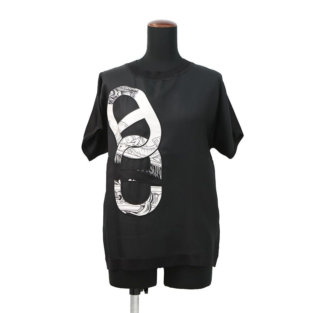 Hermes Short Sleeve T-Shirt Twill Chaine D'ancre Silk 36 Black White