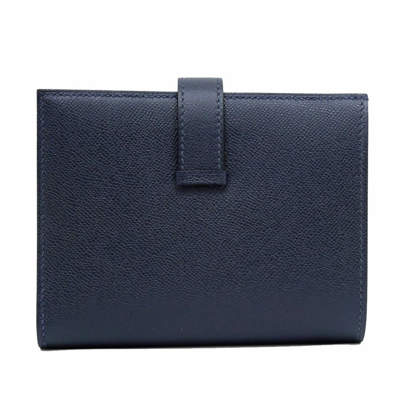 Hermes Bearn Compact Bifold Wallet Blue Nuit Silver Hardware Vo Madame