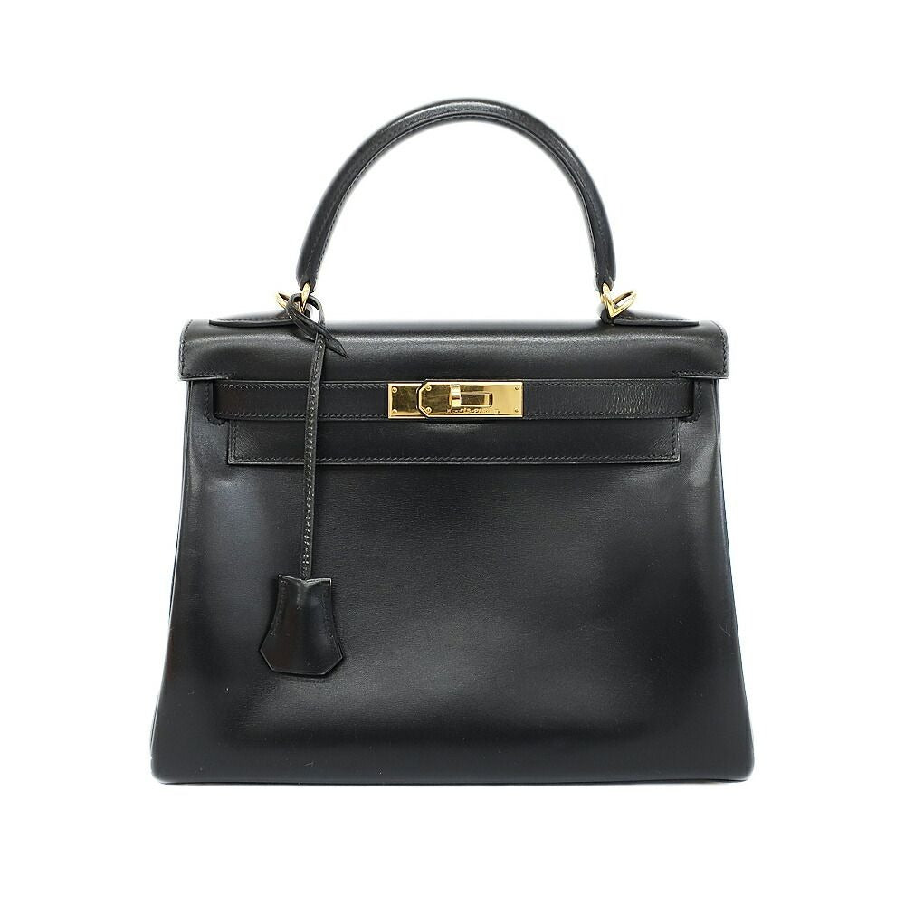 Hermes Kelly 28 Inner Sewing Handbag 2-Way Black Gold