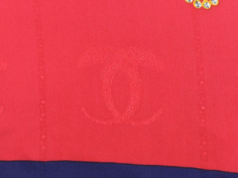 Authentic Cartier Jewelry Pattern Scarf Shawl Bandana Silk Red Navy Multicolor