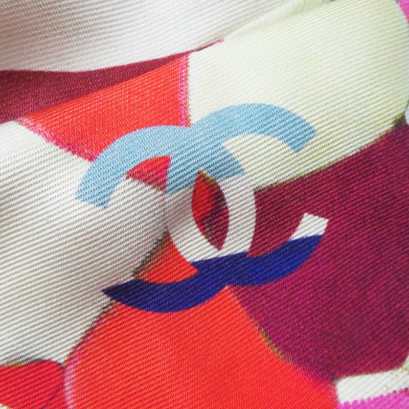 CHANEL P53088 16C 100% Silk Coco Mark Pattern Short Sleeve Dress Pink Blue Red