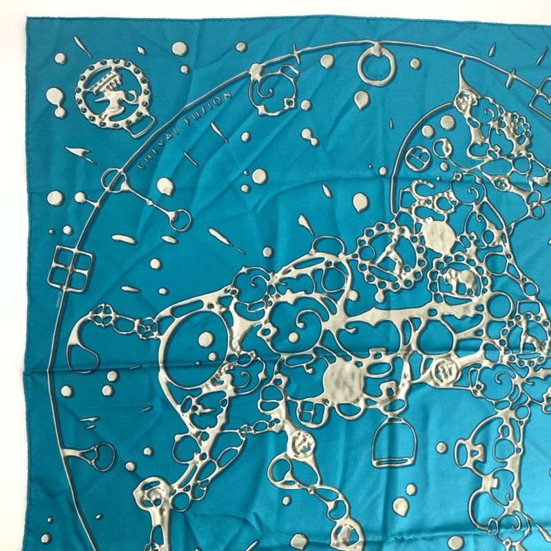 Hermes Carre 90 Cheval Fusion Cheval Fusion Blue Silk Scarf