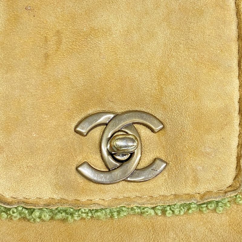 Chanel Handbag Suede Mouton Beige Green Gold Hardware Women's