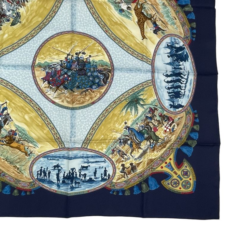 Hermes Carre 90 Scarf Silk Cavaliers Peuls Poole Horseman Navy With Box