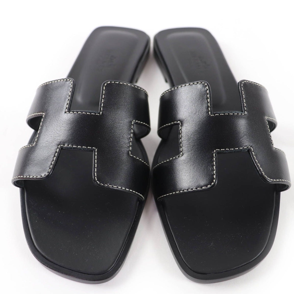 Hermes Oran Box Calf Leather Flat Sandals Black 35.5 — view 4