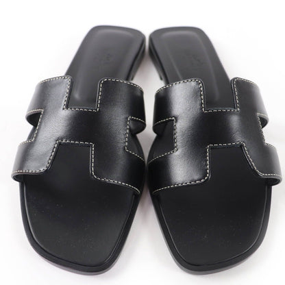 Hermes Oran Box Calf Leather Flat Sandals Black 35.5 — view 4